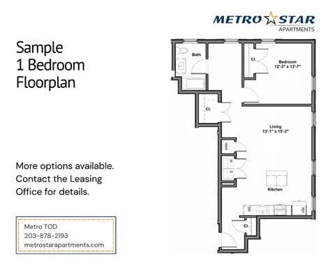 Floor plan for 1 bed, 1 bath, 786 sqft